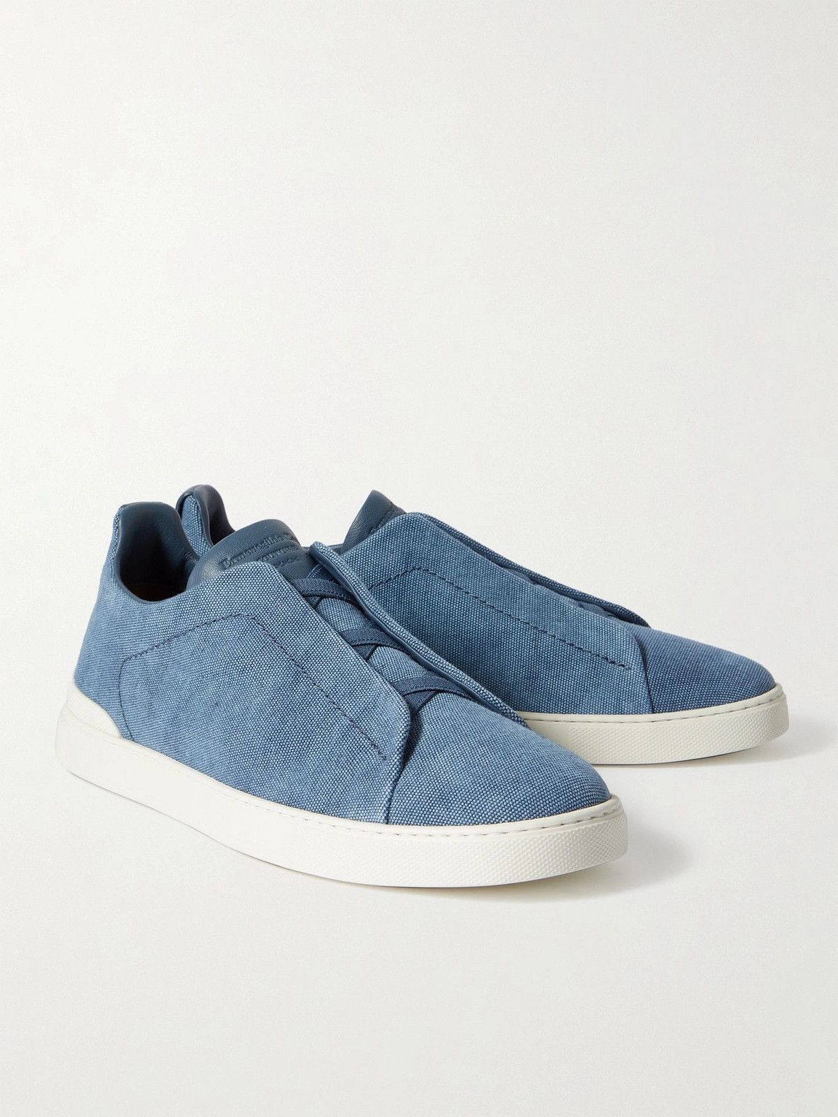 Ermenegildo Zegna o1s1rm1025 RLHTYE Triple Stitch Low-Top Sneakers Tela Blue Size US 10.5 / EU 43-44 - 4 Thumbnail