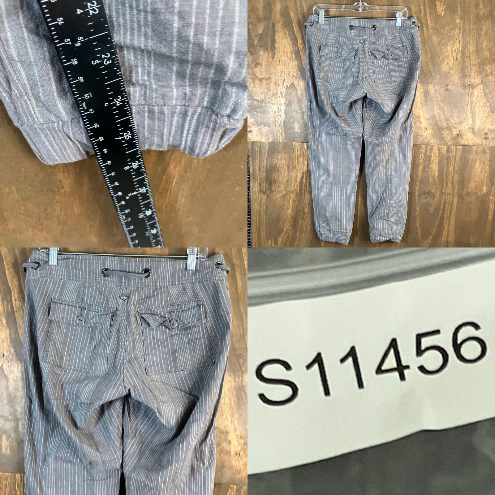 Prana PrAna Womens Pants Gray Pinstripe Drawstring Joggers Crop Linen Blend Stretch 0 Size 25" / US 0 / IT 36 - 8 Thumbnail