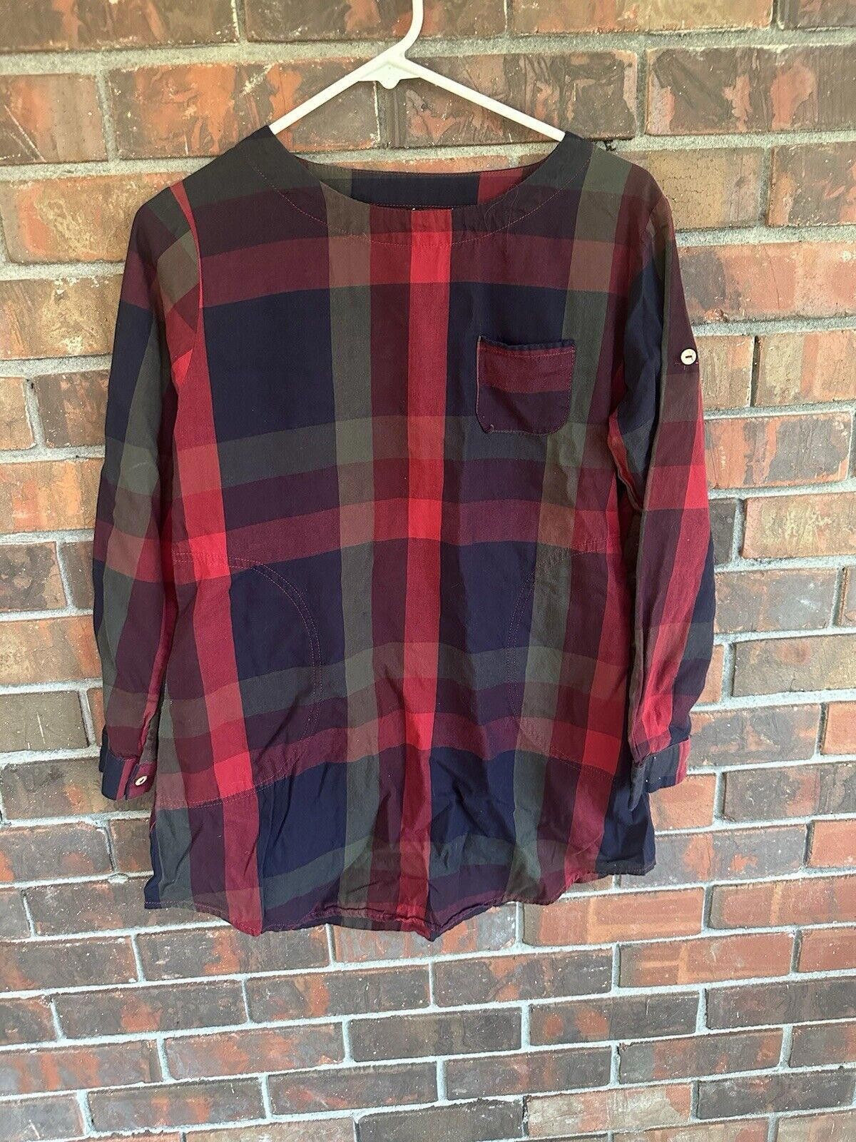 Designer Chic Red and Navy Plaid Tunic Top - Size S Size S / US 4 / IT 40 - 1 Thumbnail