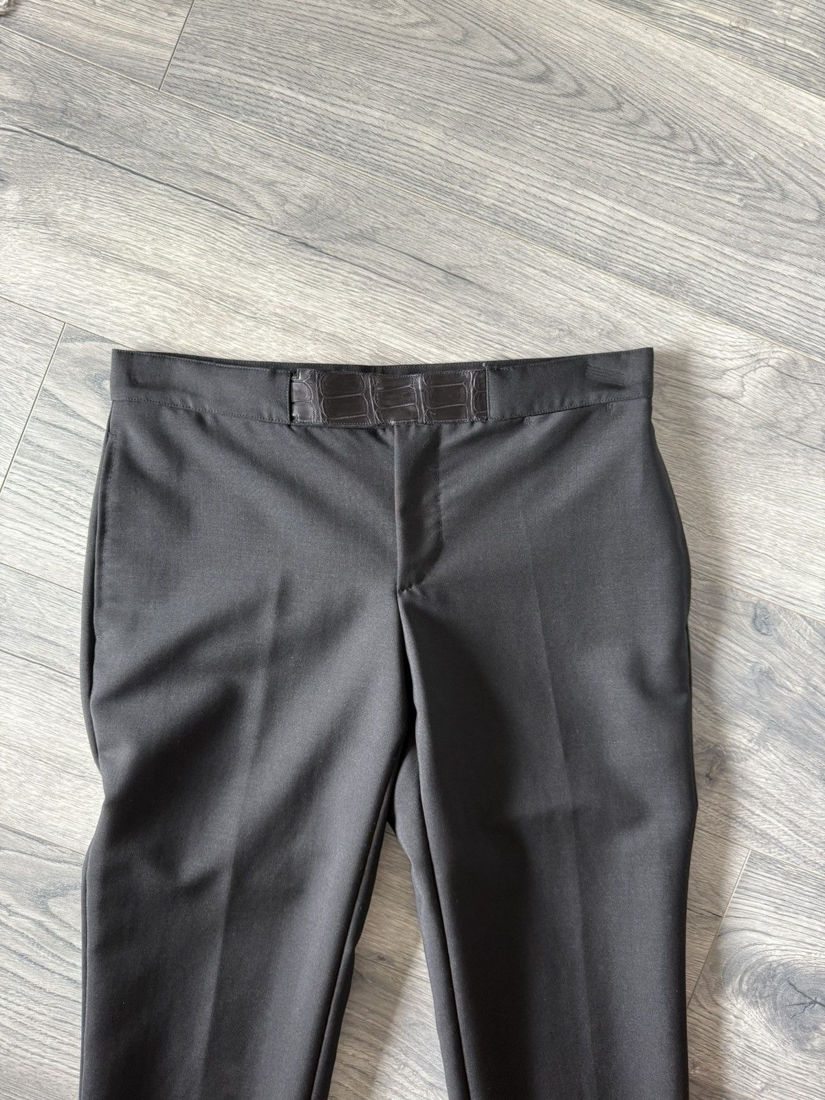 Hermes Black Wool-Mohair Trousers with Crocodile Waist Detail Size US 34 / EU 50 - 4 Thumbnail