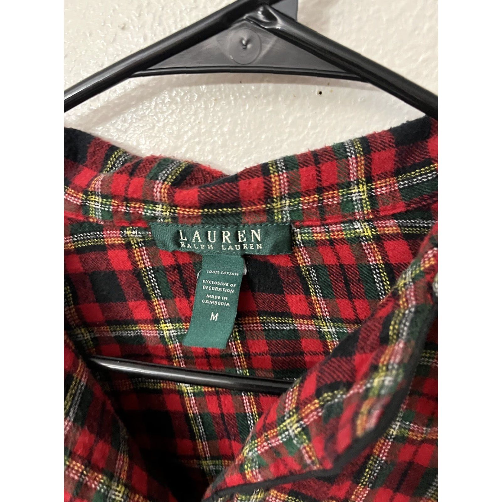 Ralph Lauren Lauren Ralph Lauren Womens Sleepshirt Medium Red Plaid 3/4 Sleeve Button Collared Size L / US 10 / IT 46 - 2 Thumbnail