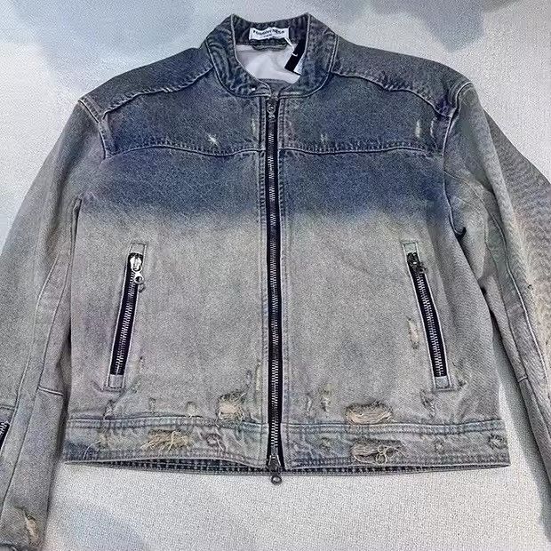 Japanese Brand × Vintage Collarless wash denim motorcycle jacket Size US M / EU 48-50 / 2 - 1 Thumbnail