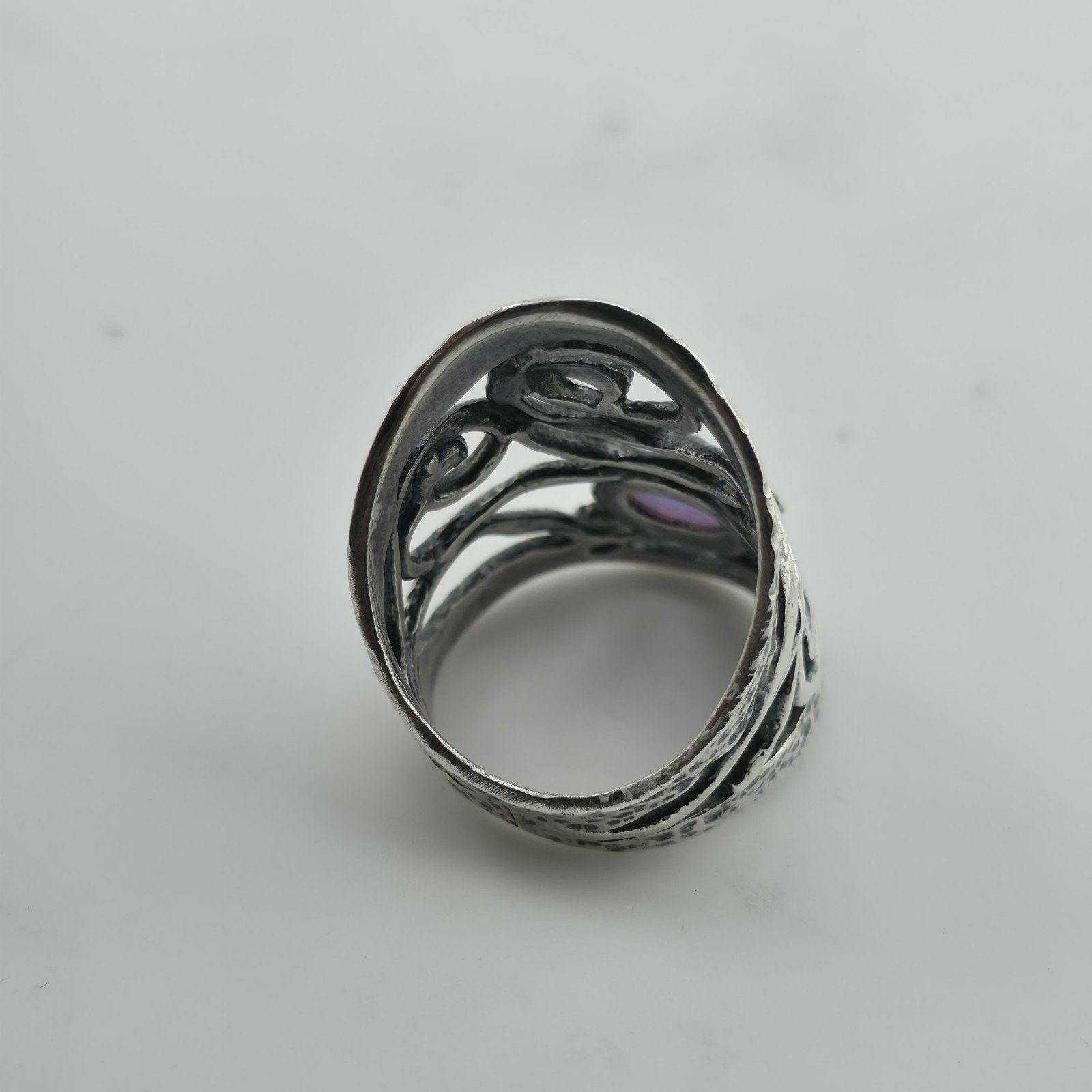 Other Israel Sterling Silver Ring 8 Blue Opal Wide Band Abstract Size ONE SIZE - 5 Thumbnail