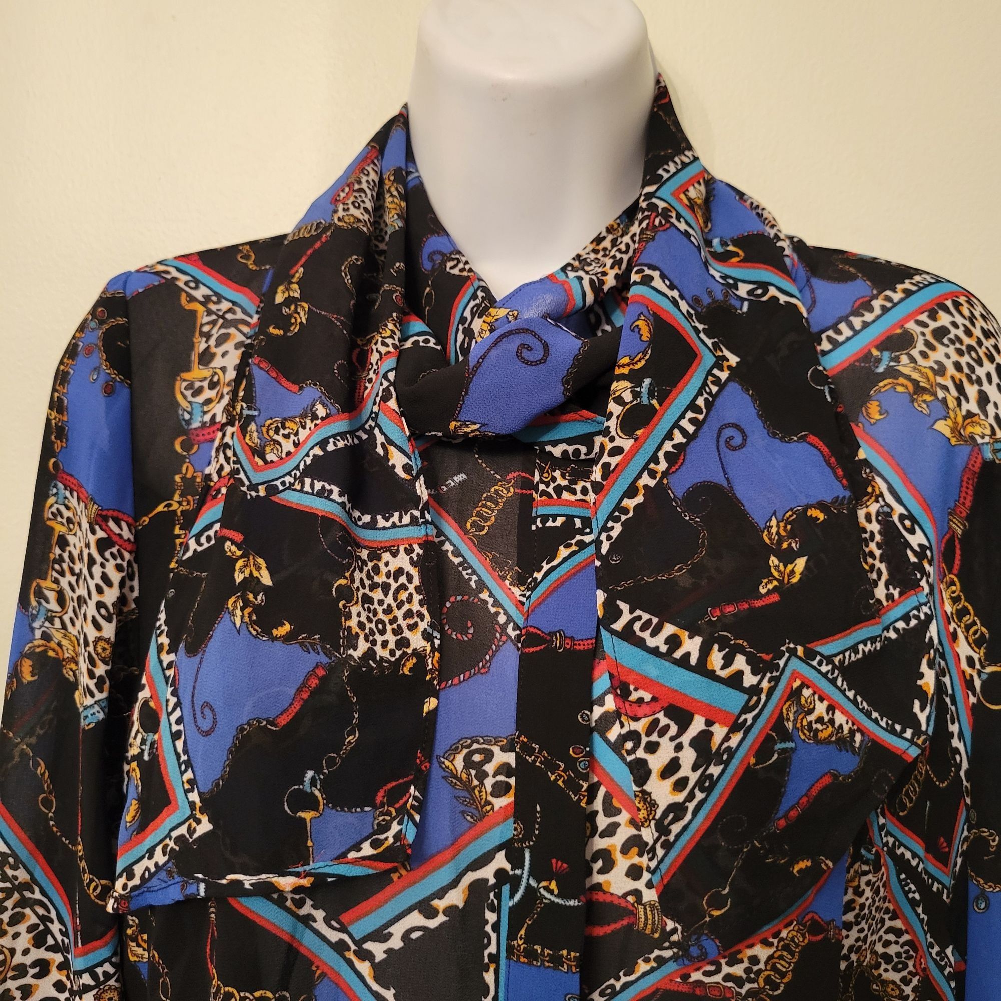 Other Kut from the Kloth M Leopard Chain Print Bow Neck Blouse Pro Size M / US 6-8 / IT 42-44 - 8 Thumbnail