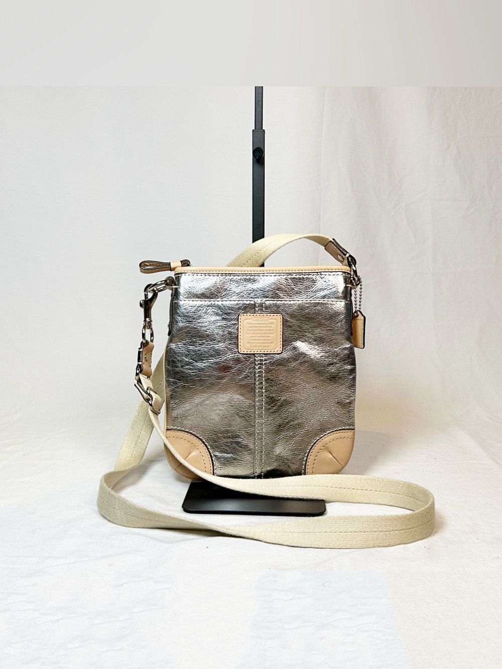 Coach Coach Metallic Silver Leather Swingpack East Crossbody Bag Size ONE SIZE - 1 Thumbnail