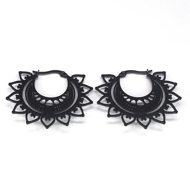 Jewelry Victorian Gothic Black Flower Hoop Earrings Jewelry Gift Size ONE SIZE - 4 Thumbnail