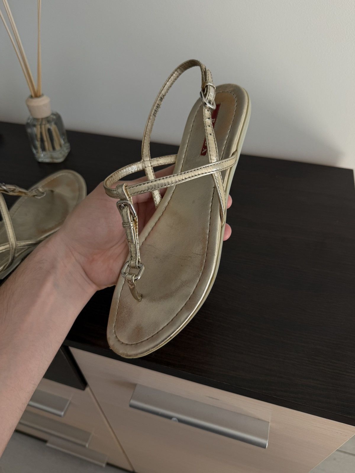 Prada Prada gold Metallic Leather Thong Sandals Size 38 Size US 8 / IT 38 - 15 Thumbnail