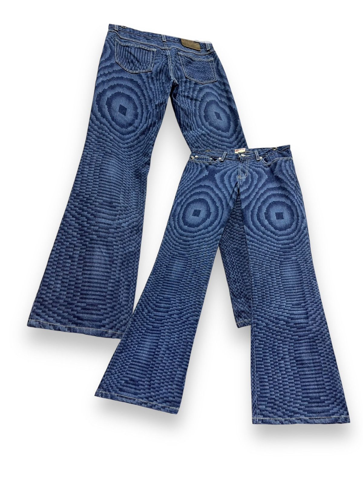 image of Fractal Jeans Nothing Else Equates Abstract Design Flared in Blue, Men's (Size 30)