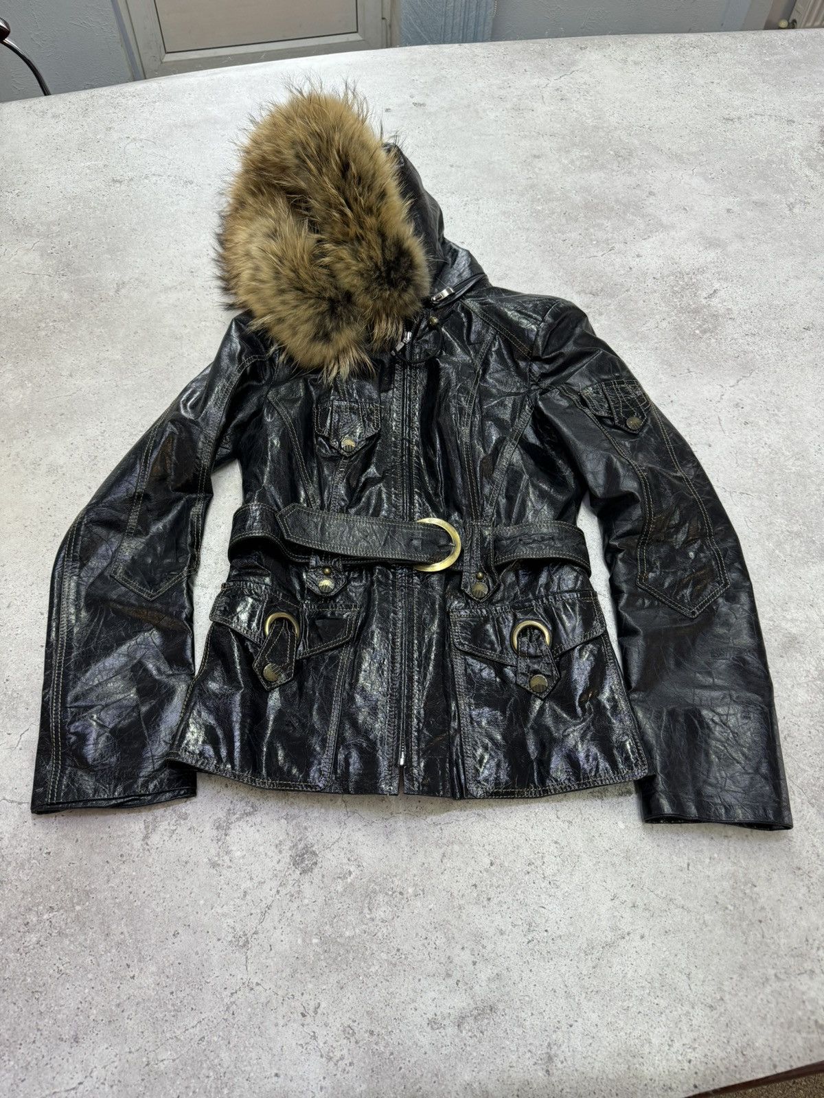 Yohji Yamamoto Vintage Patent Leather Fur Hood Jacket Size US S / EU 44-46 / 1 - 7 Thumbnail