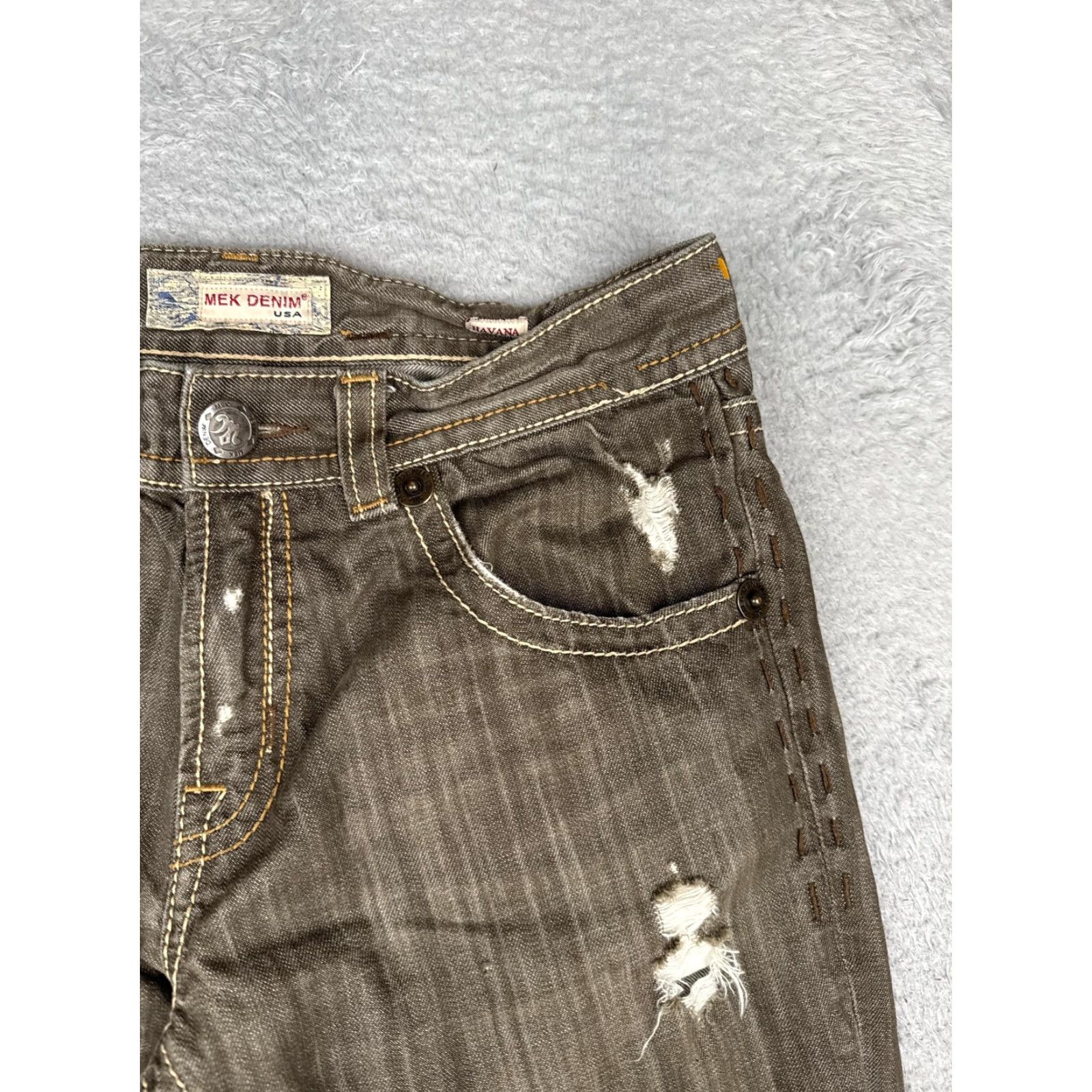 Denime VINTAGE MEK Denim Shorts Women Bermuda 34x12 Distressed Brown Embroidered Studded 5-Pocket Casual Spring Summer Womens MDN Size 24" / US 00 / IT 34 - 5 Thumbnail