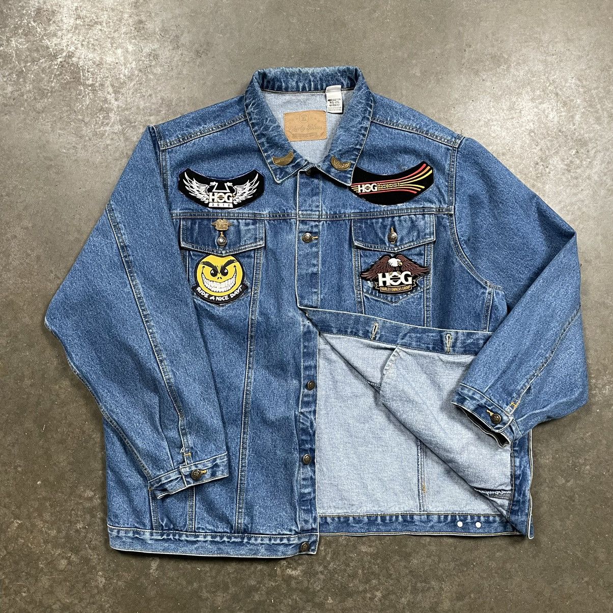 Harley Davidson × Vintage Harley Davidson HOG Patchwork Denim Jacket Biker Patches Y2K Size US XXL / EU 58 / 5 - 4 Thumbnail