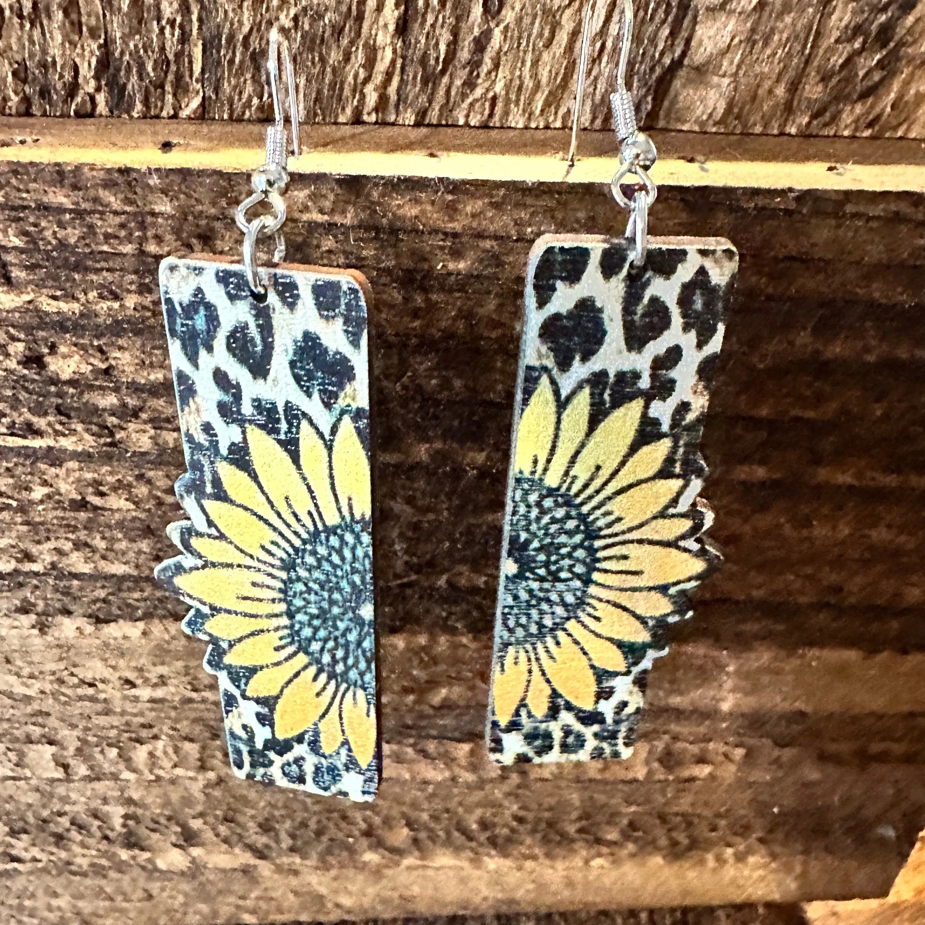 Other Boho Hippie Western Sunflower Stamped Leather Drop Wire Earr Size ONE SIZE - 1 Thumbnail