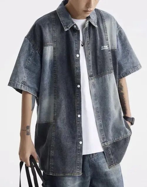 Individualized Shirts × Japanese Brand Retro y2k patchwork denim short sleeve shirt hip hop Size US L / EU 52-54 / 3 - 3 Thumbnail