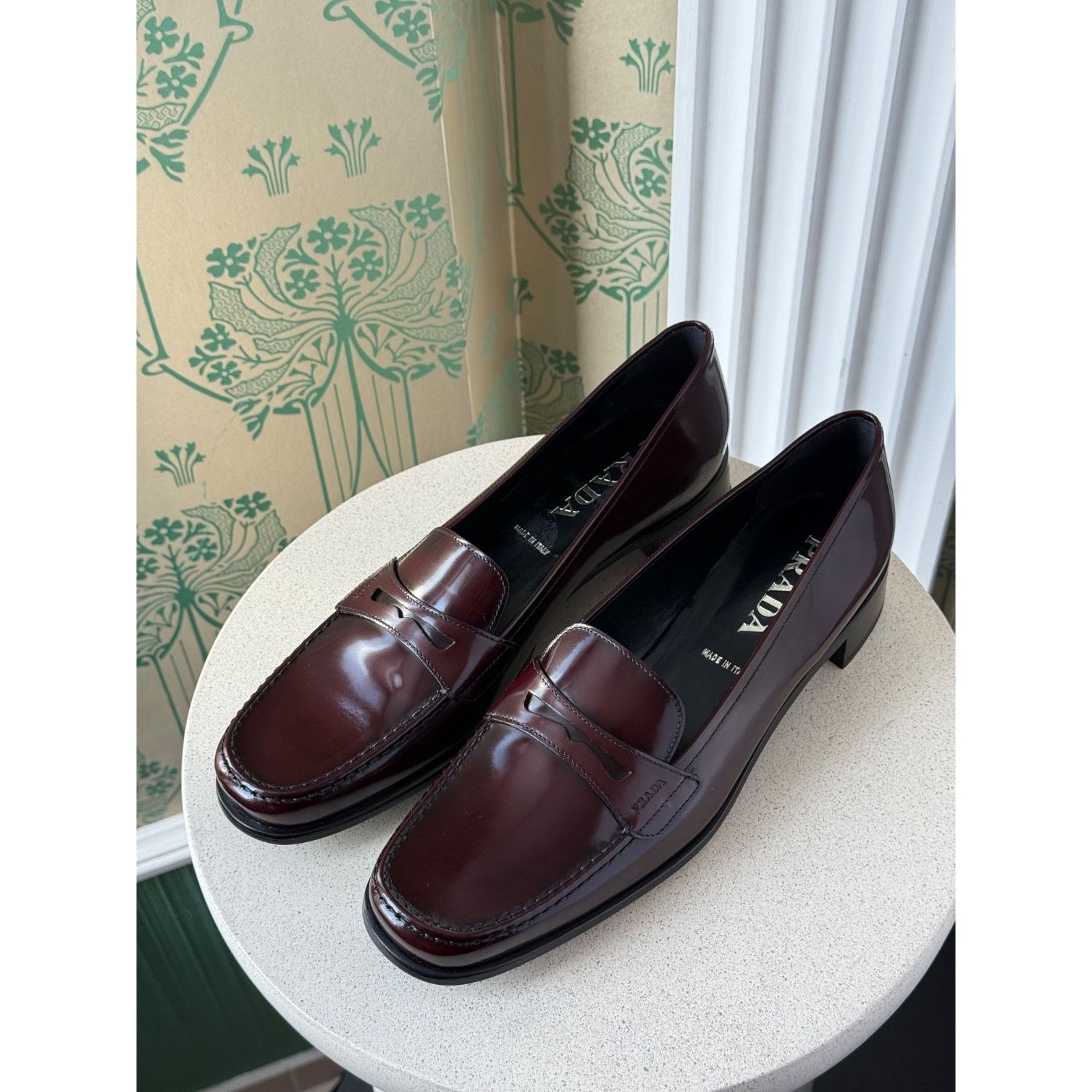 Prada NEW Prada Brushed Leather Cherry Red Womens Loafers Shoes Size US 11 / IT 41 - 5 Thumbnail