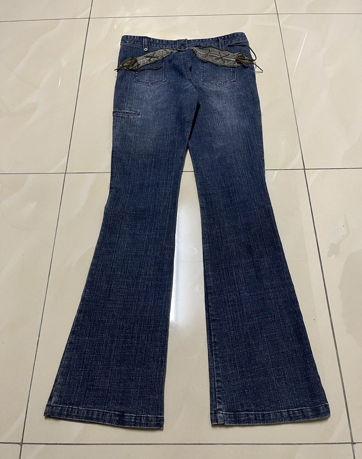 Tornado Mart Flare Jeans Slip jean drawstring pocket low rise bootcut Size US 31 - 1 Thumbnail