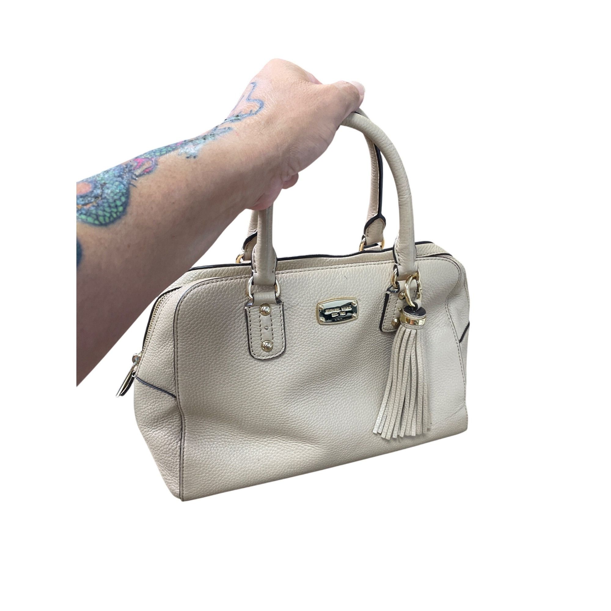 Michael Kors Michael Kors Womens Beige Leather Satchel Handbag SKU 9033 Size ONE SIZE - 25 Thumbnail