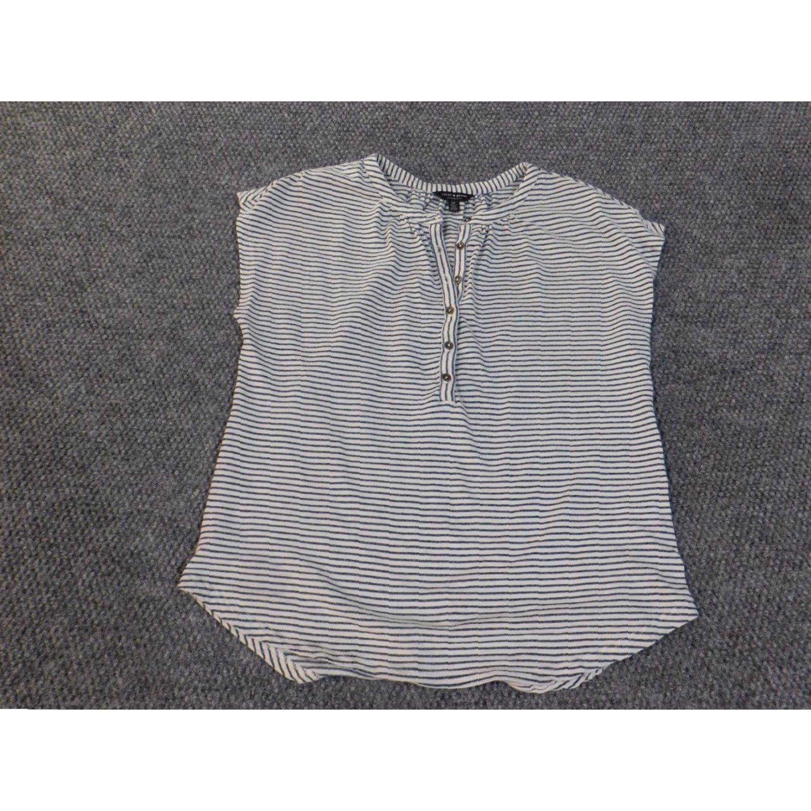 Lucky Brand Lucky Brand top Small blue striped womens pullover henley button blouse Size S / US 4 / IT 40 - 4 Thumbnail