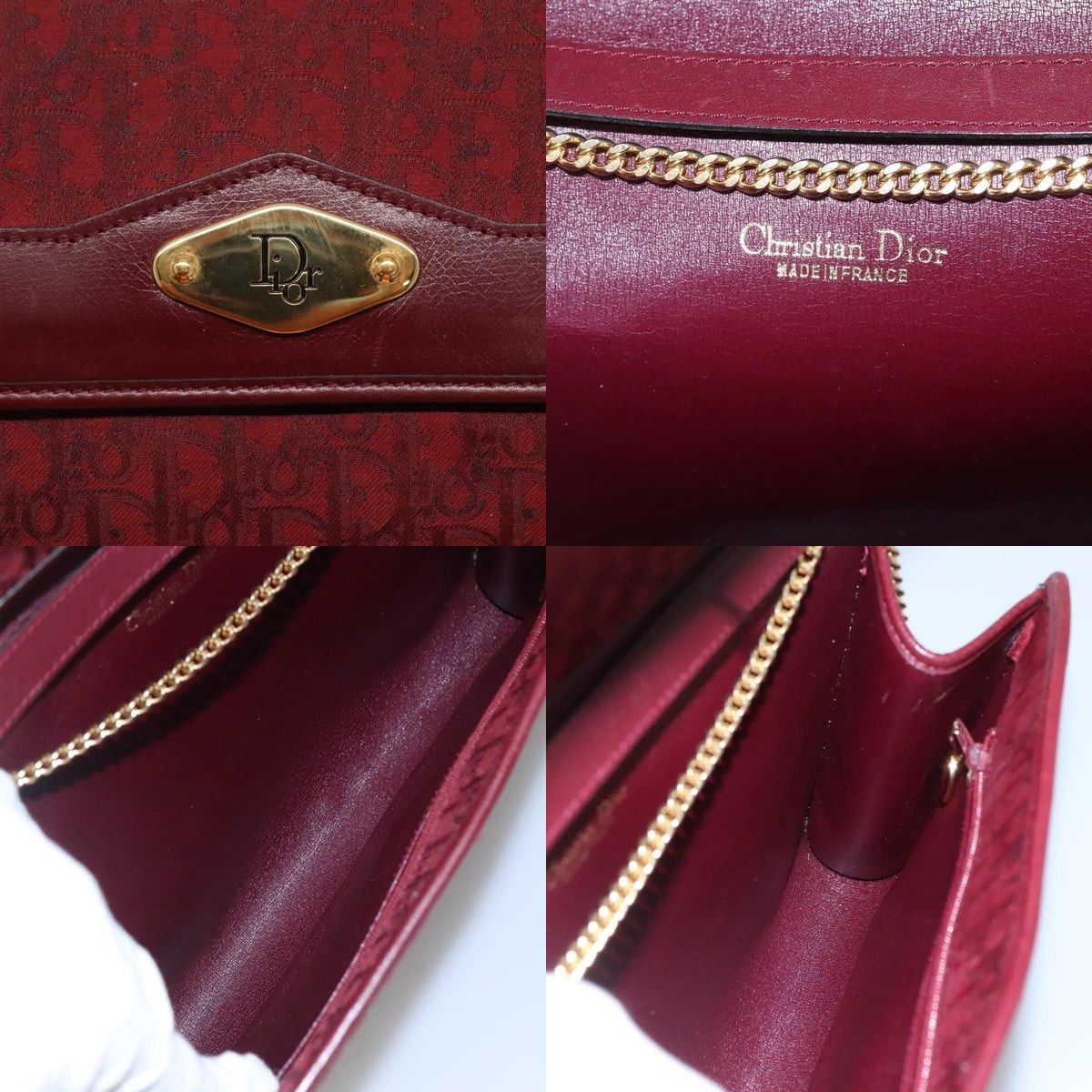 Dior DIOR Trotter Canvas Chain Shoulder Bag Red Gold Size ONE SIZE - 11 Thumbnail