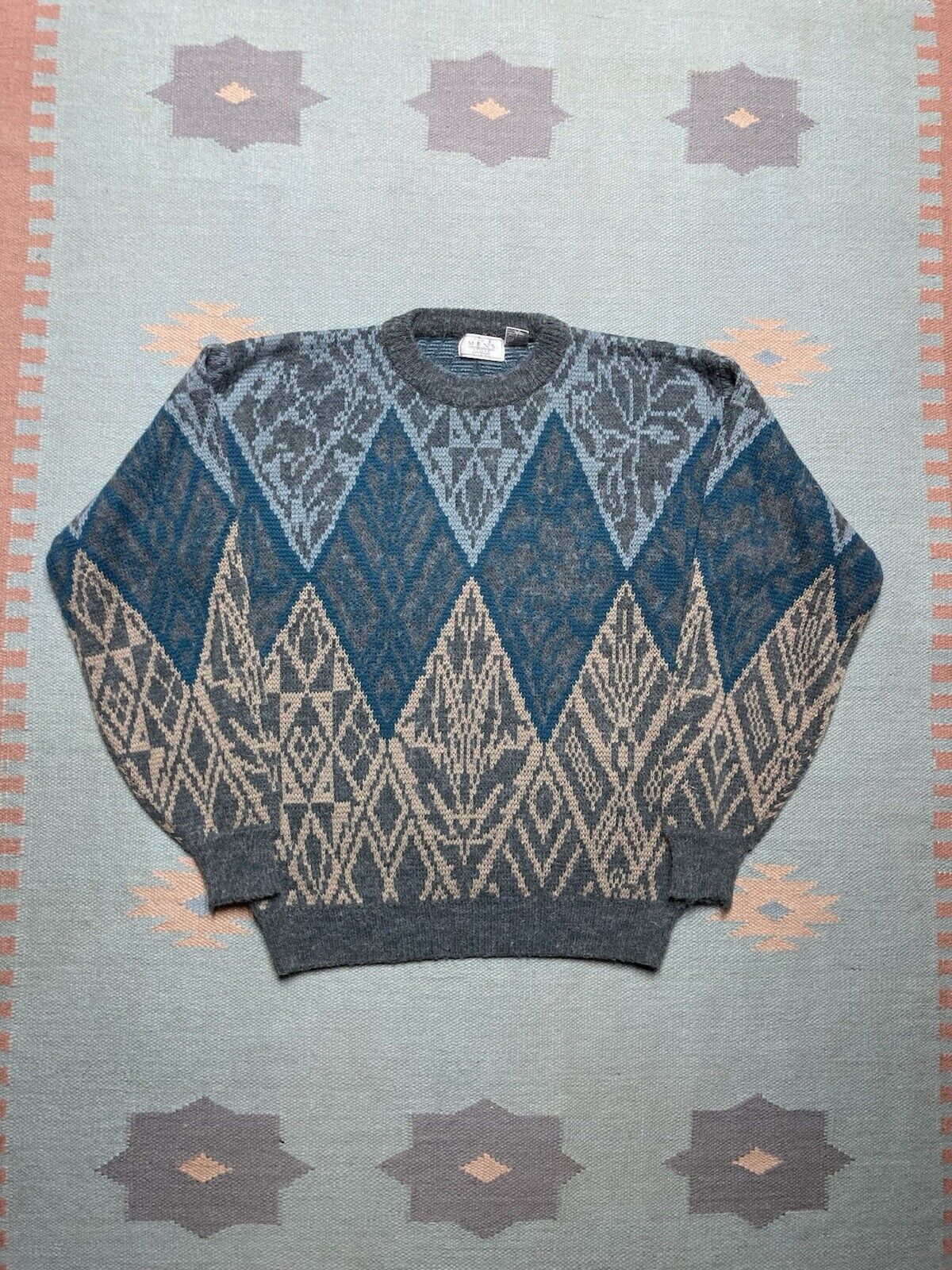 Sears × Vintage VTG acrylic blend knit sweater sears geometric diamond med Size US M / EU 48-50 / 2 - 1 Thumbnail