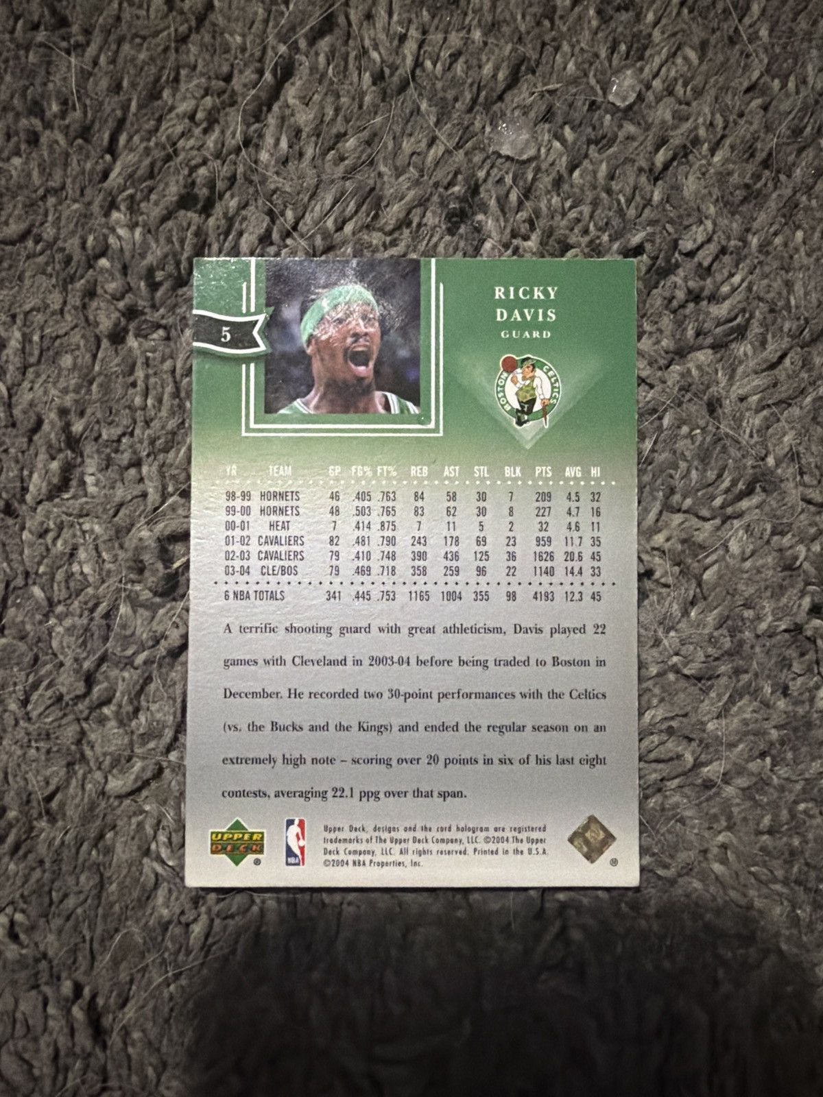 NBA 2004 Upper Deck #5 Ricky Davis Card Size ONE SIZE - 2 Thumbnail