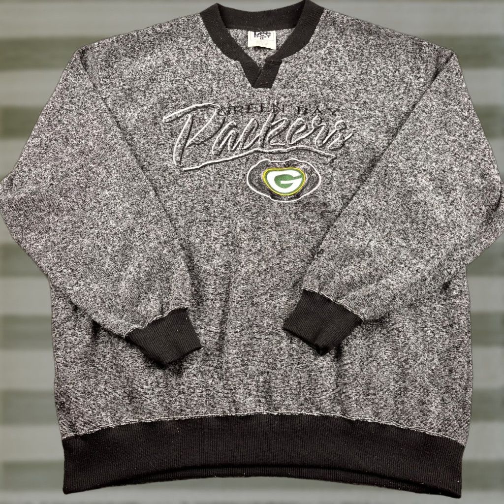 Lee VINTAGE Lee Sweatshirt Green Bay Packers NFL Crew Neck Pullover Mens L Gray Heather Knit Cotton Blend Logo Sports USA 90s Regular Short Description Size US L / EU 52-54 / 3 - 1 Thumbnail
