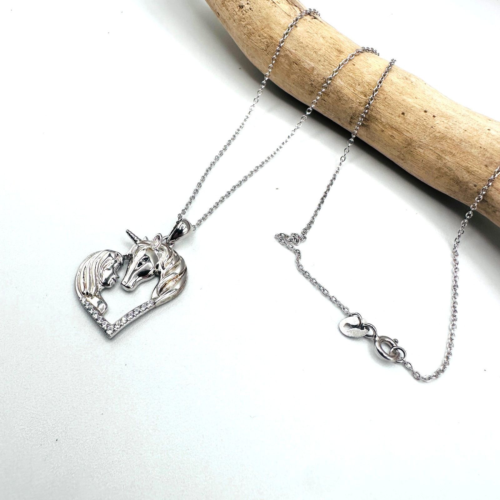 The Unbranded Brand Horse With Girl & Heart CZ Sterling Silver Necklace Size ONE SIZE - 6 Thumbnail