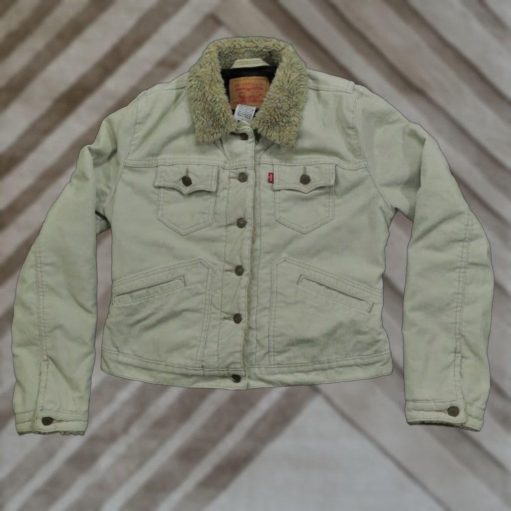 Levi's VINTAGE Levi's Trucker Jacket Womens L Tan Corduroy Quilt Lined Beige 90s? (adjust for actual decade difficult) Size L / US 10 / IT 46 - 1 Thumbnail