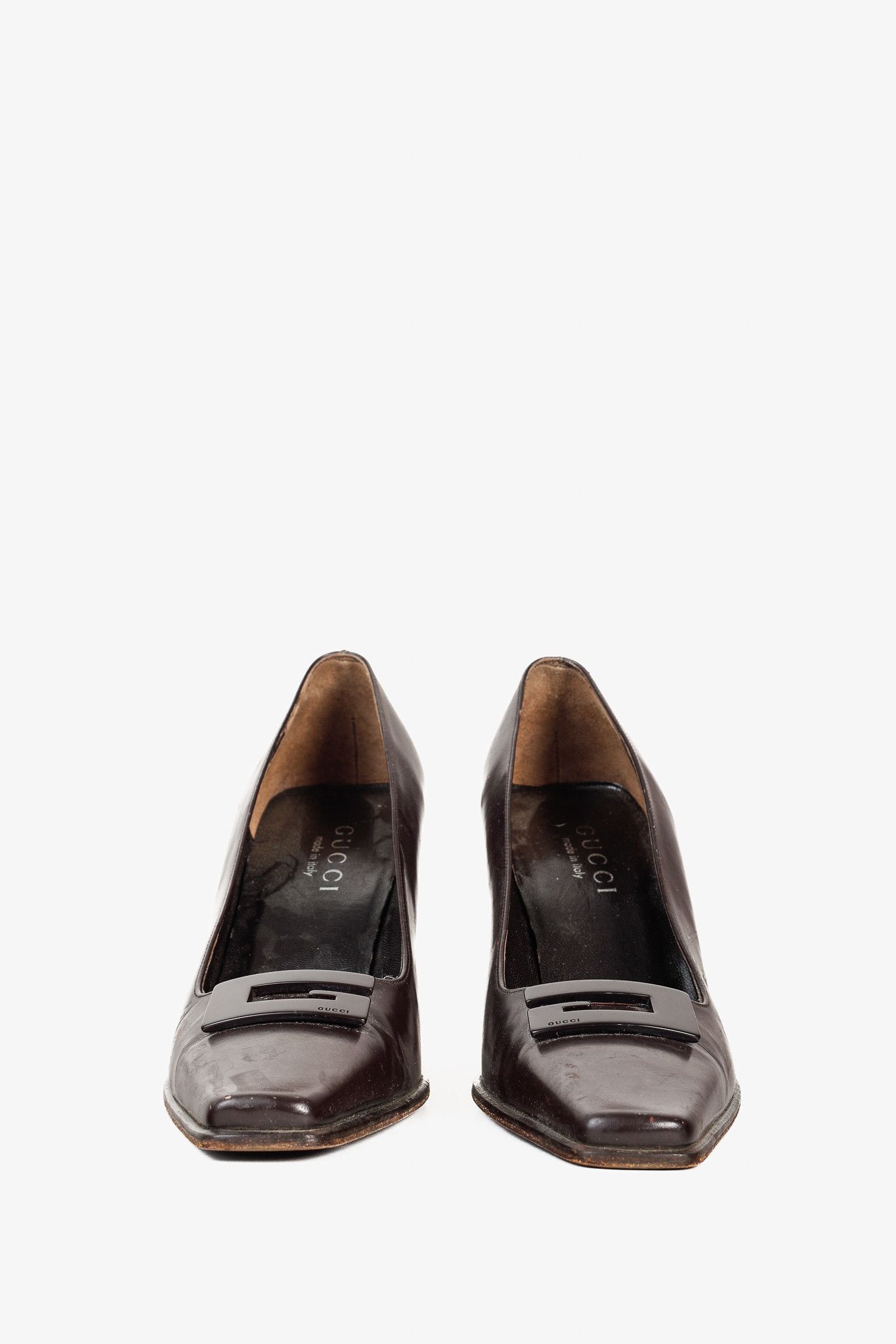 Gucci Gucci by Tom Ford 1990s Big G Chisel Toe Leather Pumps Size US 7 / IT 37 - 3 Thumbnail