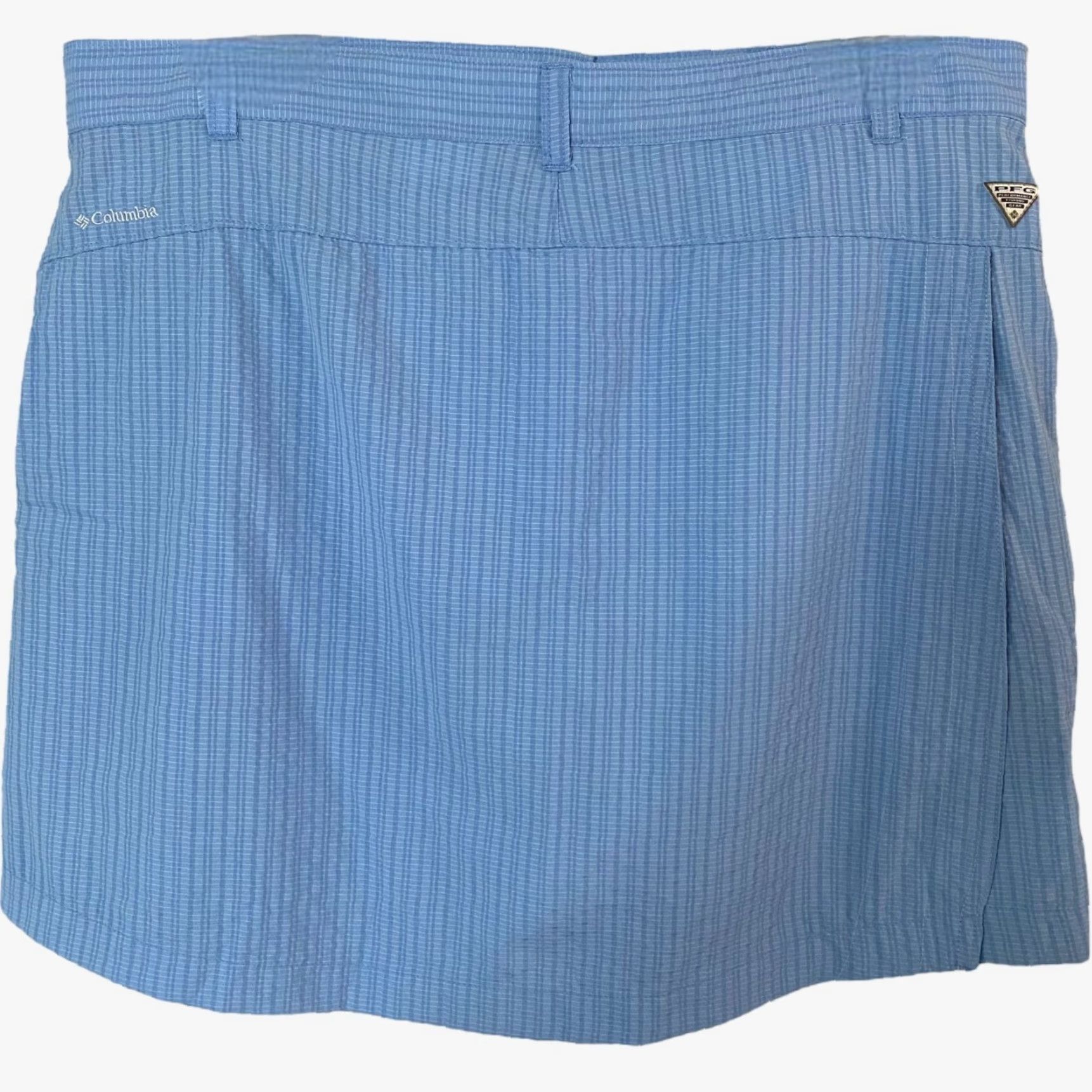 Vintage Columbia PFG Active Cargo Skort Women's Medium Blue Seersucker Nylon Comfort Fit Size ONE SIZE - 4 Thumbnail