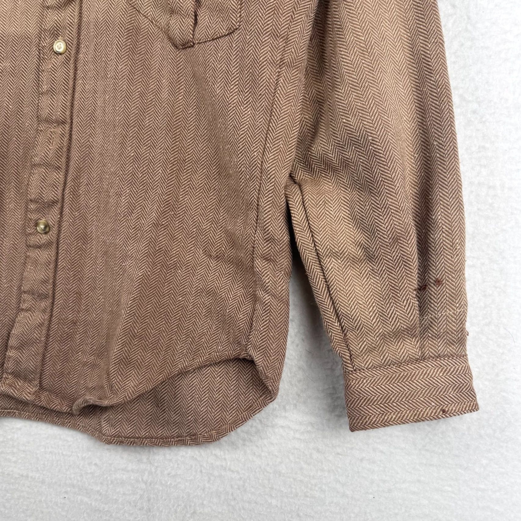 Sears VINTAGE Sears Mens Small Brown Herringbone Long Sleeve Button-Front Shirt 1970s Rockabilly Size US S / EU 44-46 / 1 - 3 Thumbnail