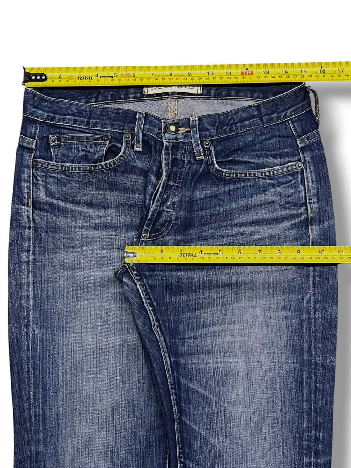 Japanese Brand Vintage Degaine Usa - Faded Wash Honeycomb, Distressed Denim Size 30" / US 8 / IT 44 - 14 Thumbnail