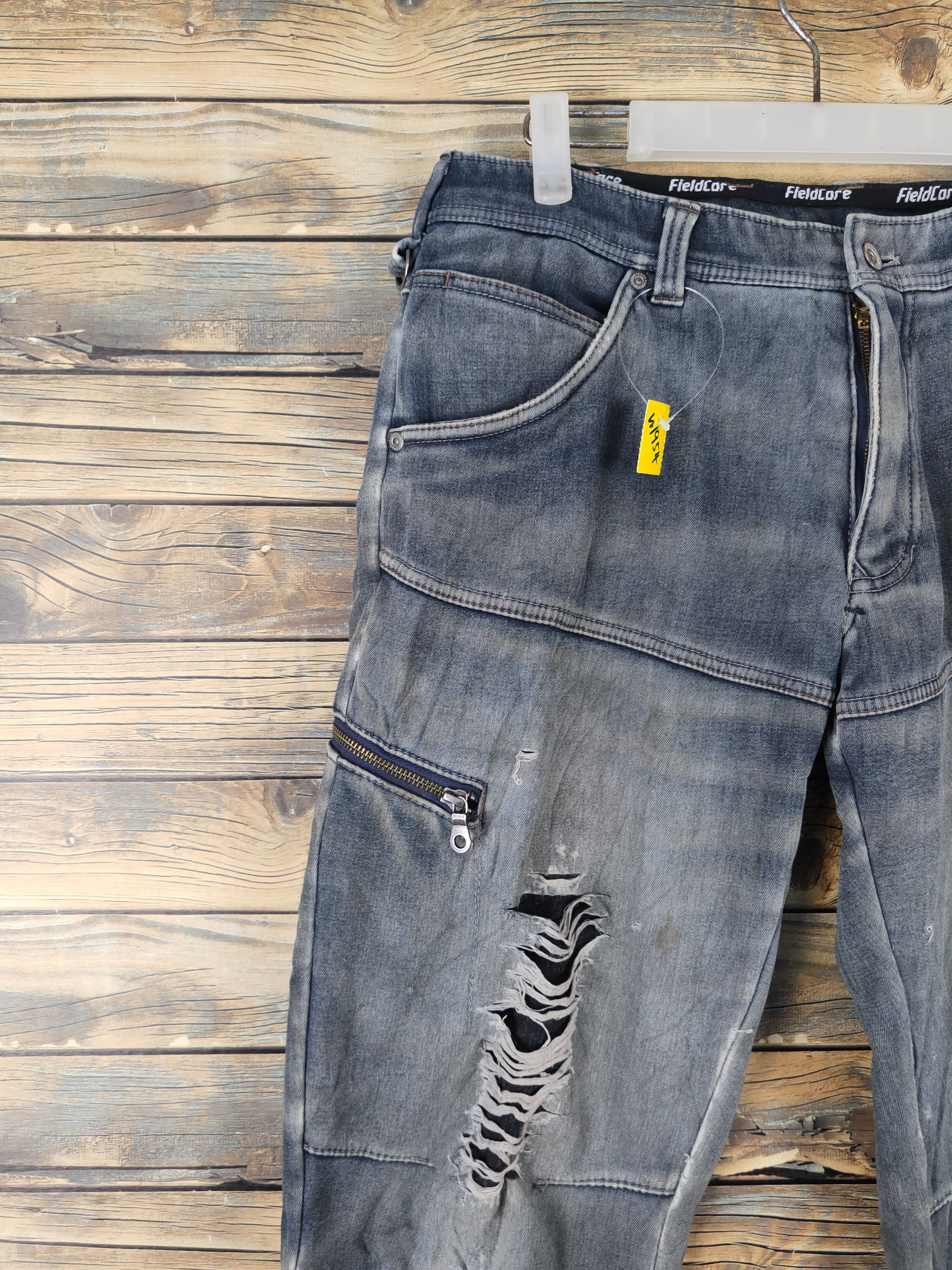 FieldCore Faded Distressed Ripped cargo denim Jeans #W1954