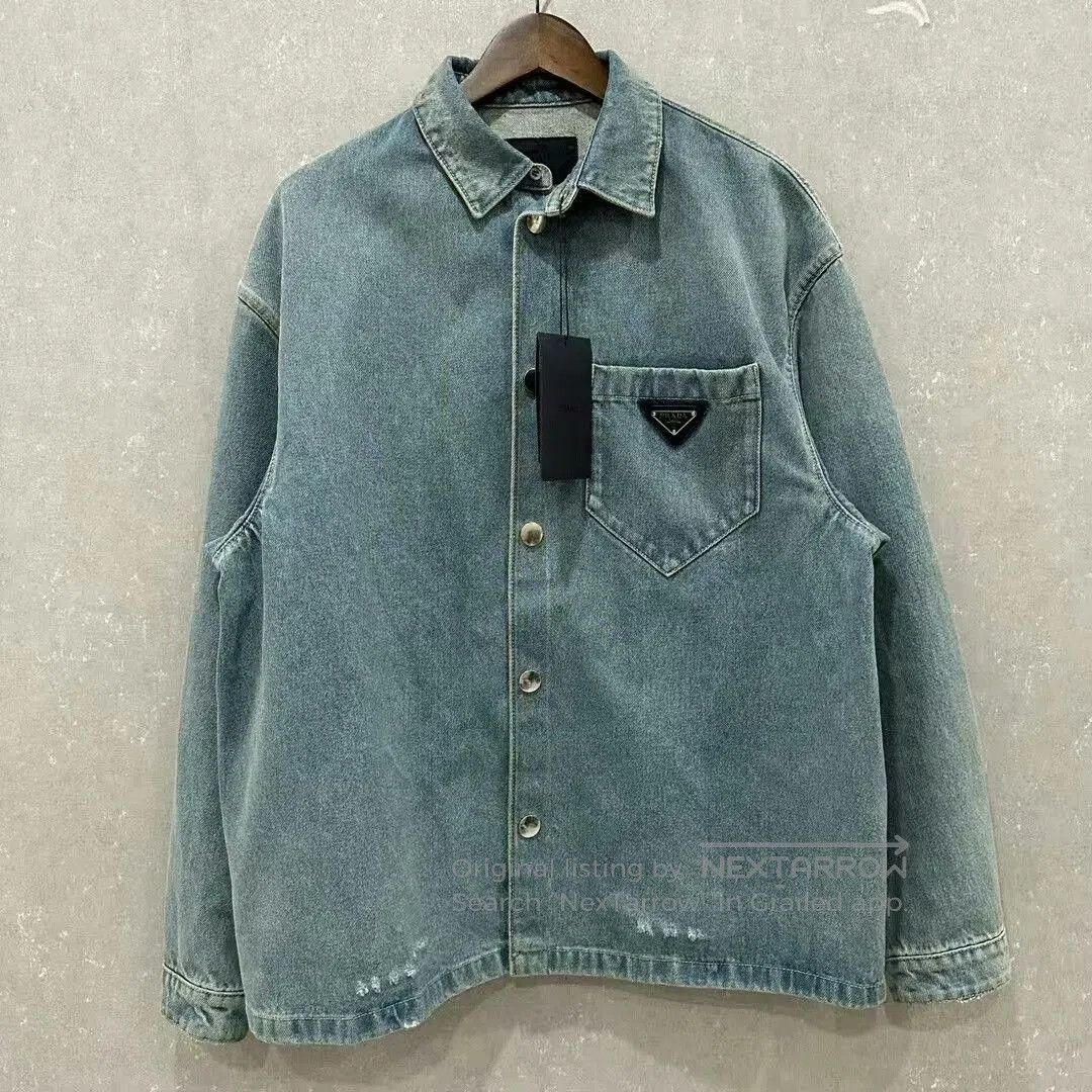 Prada prada light wash distressed denim jacket. Size US L / EU 52-54 / 3 - 1 Thumbnail