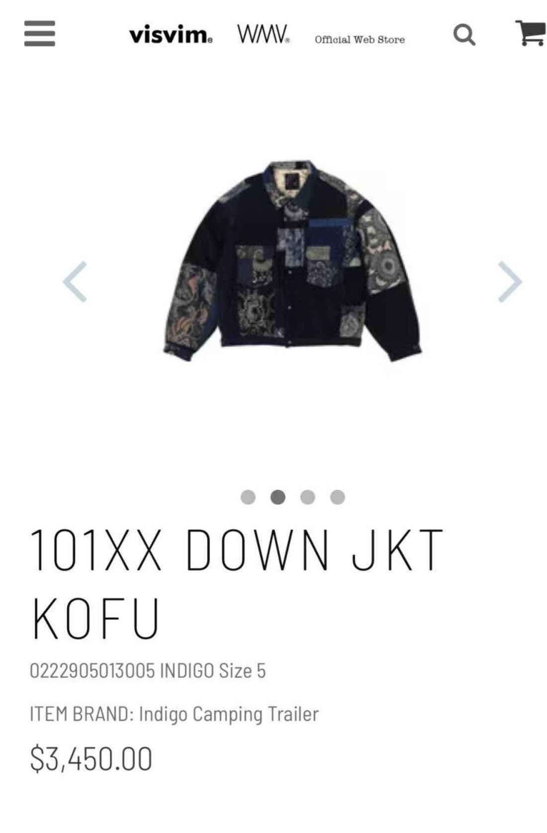 Visvim Visvim 101XX DOWN JKT KOFU Indigo Pattern Size US S / EU 44-46 / 1 - 1 Thumbnail