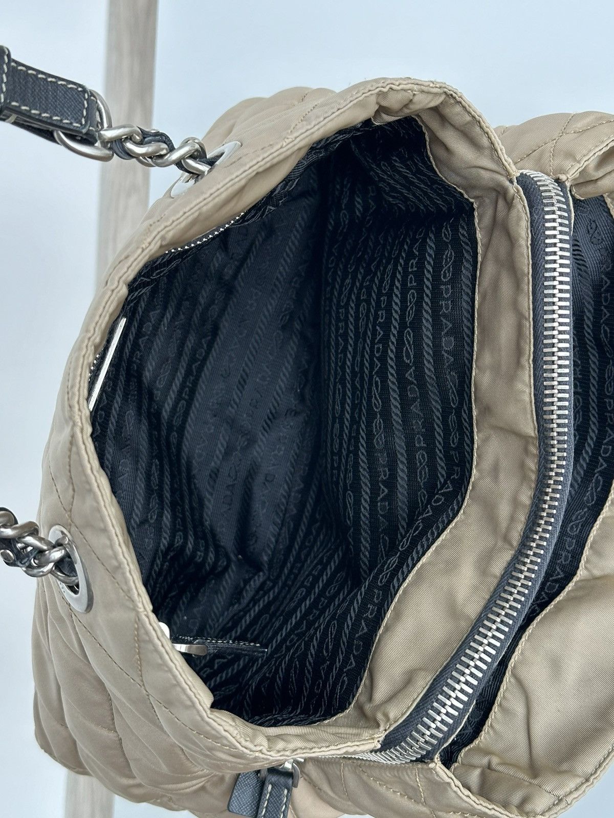 Prada Prada Quilted Chain Shoulder Bag Nylon Beige Tessuto bag Size ONE SIZE - 14 Thumbnail