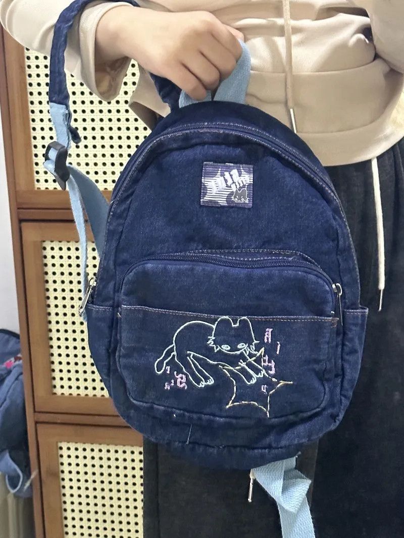 The Unbranded Brand Kawai Cat Denim Backpack Size ONE SIZE - 3 Thumbnail