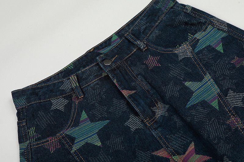 Jean American high street style washed star print jeans for men Size US 32 / EU 48 - 3 Thumbnail