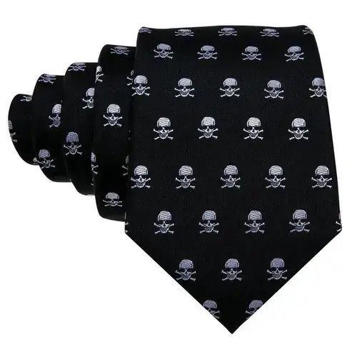 VIBE White Skull Pattern Black Neck Tie Set Mens Size ONE SIZE - 4 Thumbnail