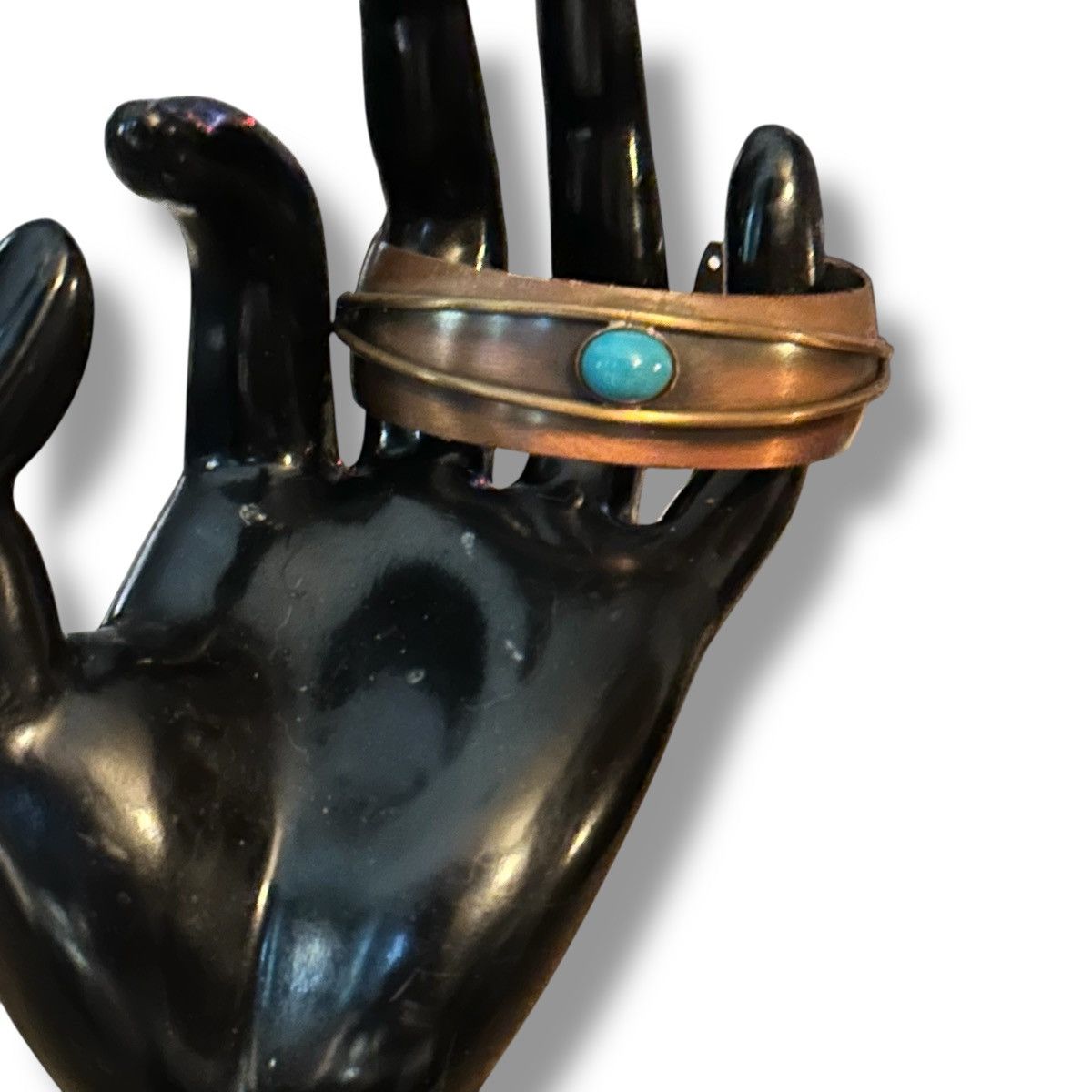 Vintage Vintage copper cuff bracelet with turquoise cabochon Size ONE SIZE - 2 Thumbnail