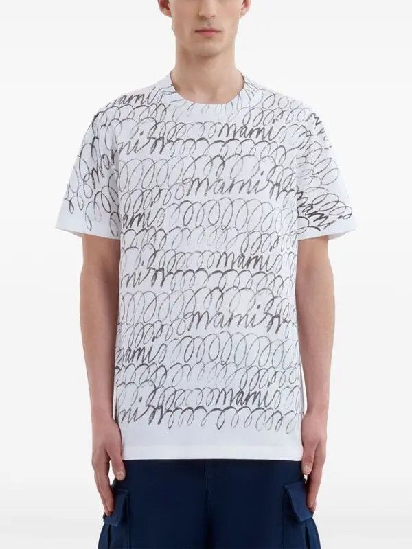 Marni o1w1db11125 Logo Pint Cotton T-Shirt in White Size US L / EU 52-54 / 3 - 2 Thumbnail