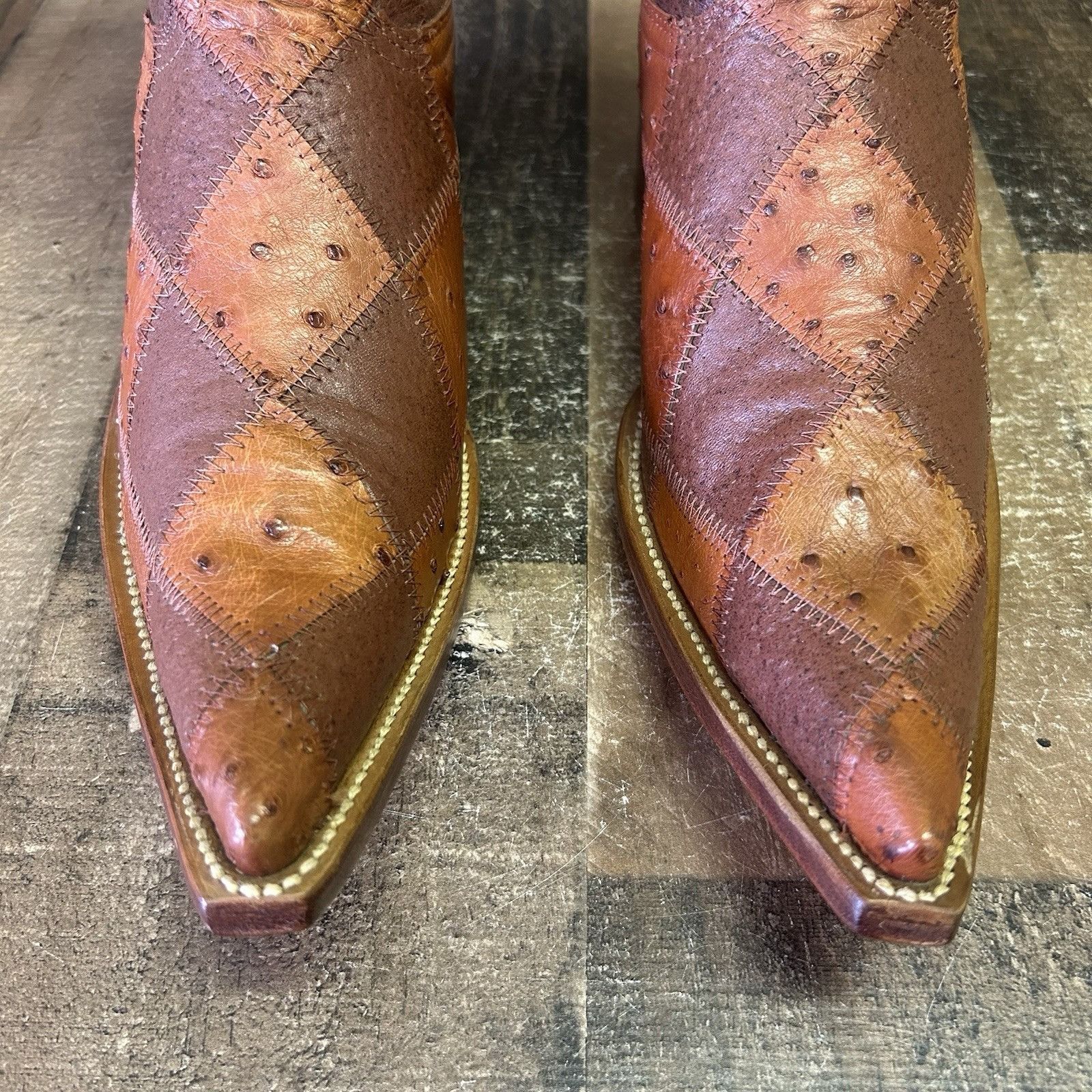 Vintage El General Pointed Toe Patchwork Ostrich Cowboy Boots Mens 8 Size US 8 / EU 41 - 8 Thumbnail