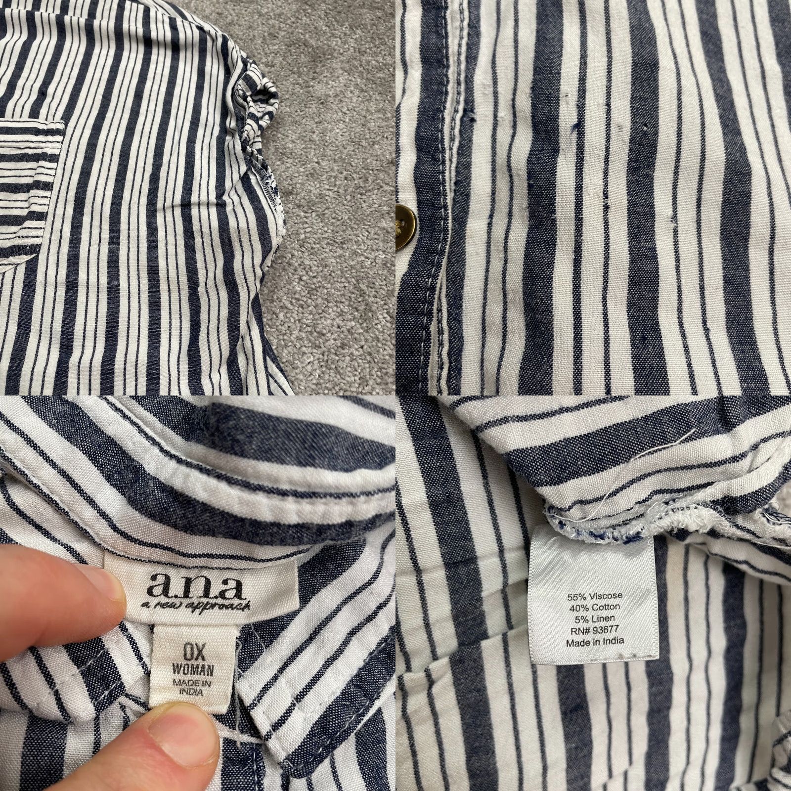 Vintage A.N.A A New Approach Blouse Shirt Womens 0X White Striped Button Down Sleeveless Casual Travel VINTAGE No Size XL / US 12-14 / IT 48-50 - 8 Thumbnail