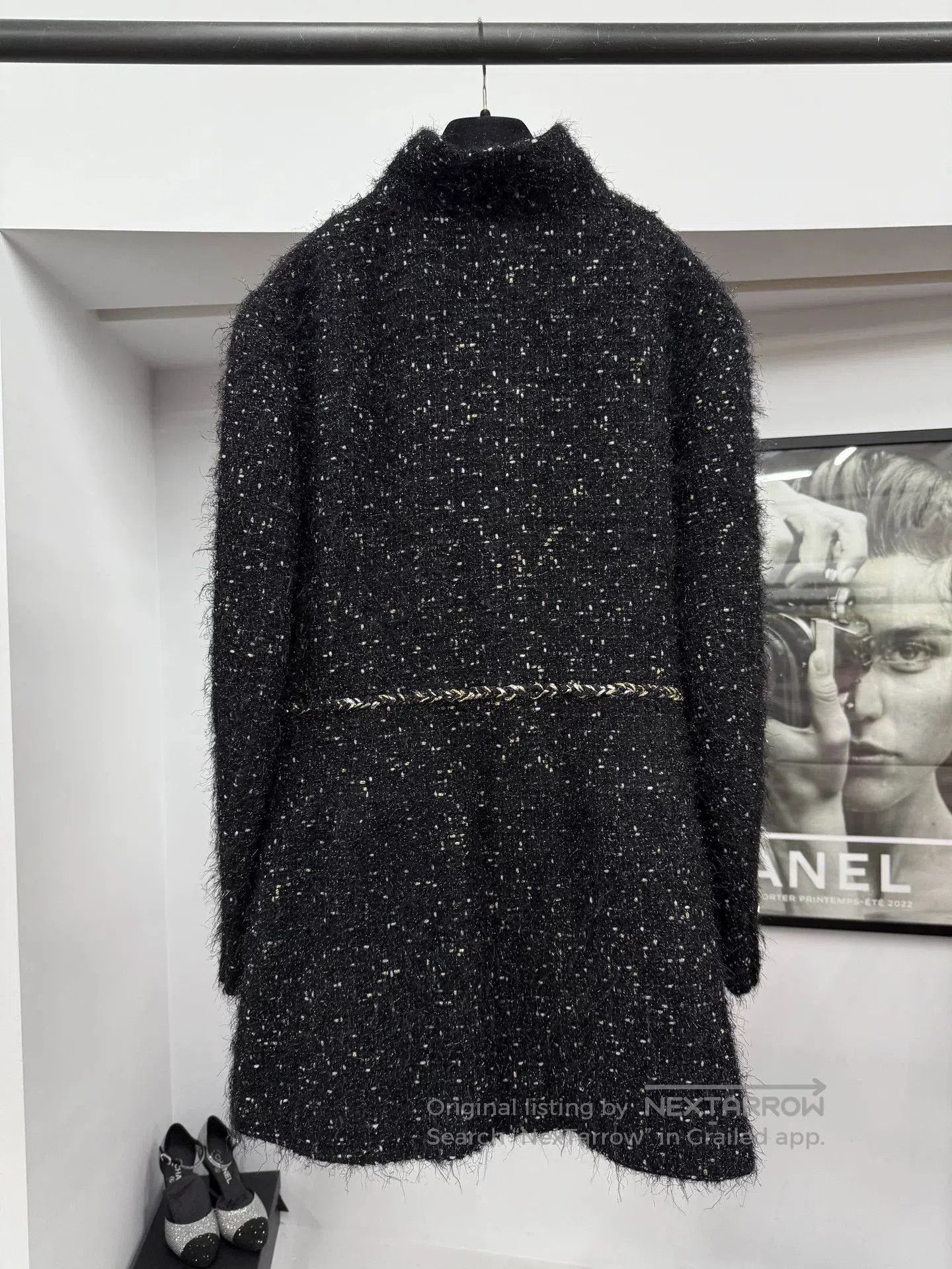 Chanel Chanel Black Silver Shimmer Mid-Length Coat. Size US M / EU 48-50 / 2 - 3 Thumbnail