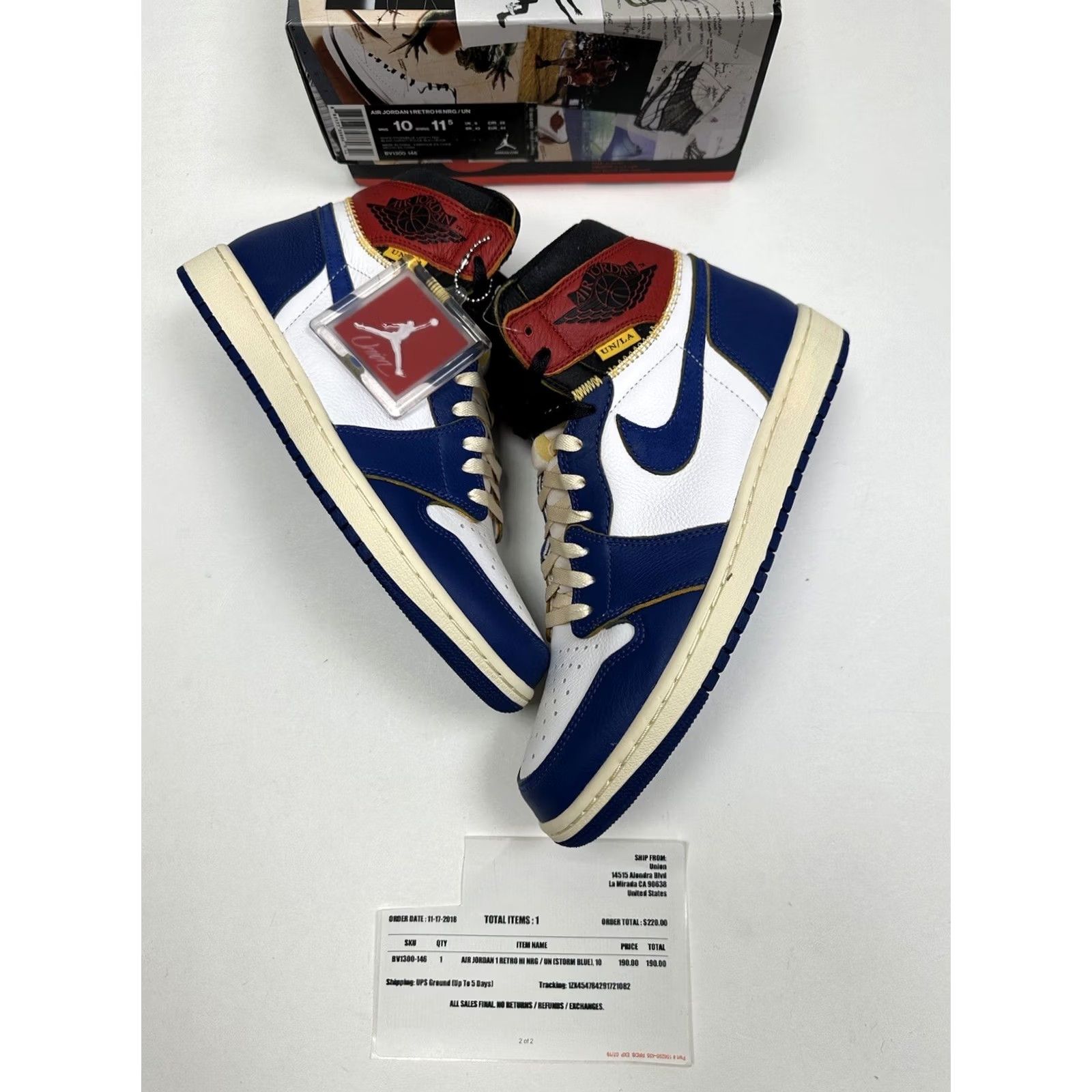 Jordan Brand VINTAGE? Nike Jordan 1 Retro High x Union Storm Blue 2018 Mens 10 Brand New DS With Receipt Size US 9 / EU 42 - 3 Thumbnail