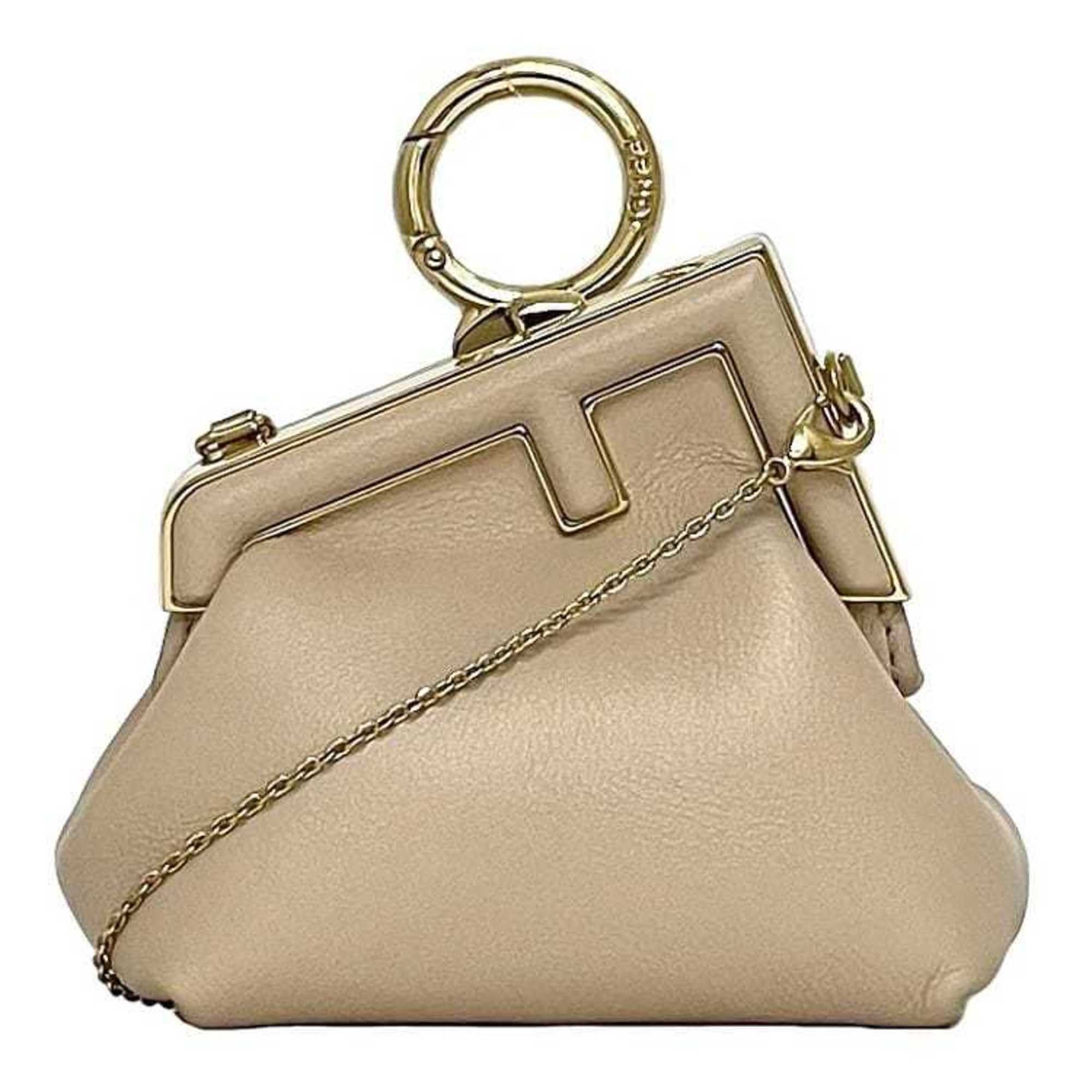 Fendi Fendi Charm First Nano f-22748 Beige Gold 7AS051 Mini Leather ABVE 228 1835 FENDI Pouch Bag Key Holder Chain Crossbody Size ONE SIZE - 1 Thumbnail
