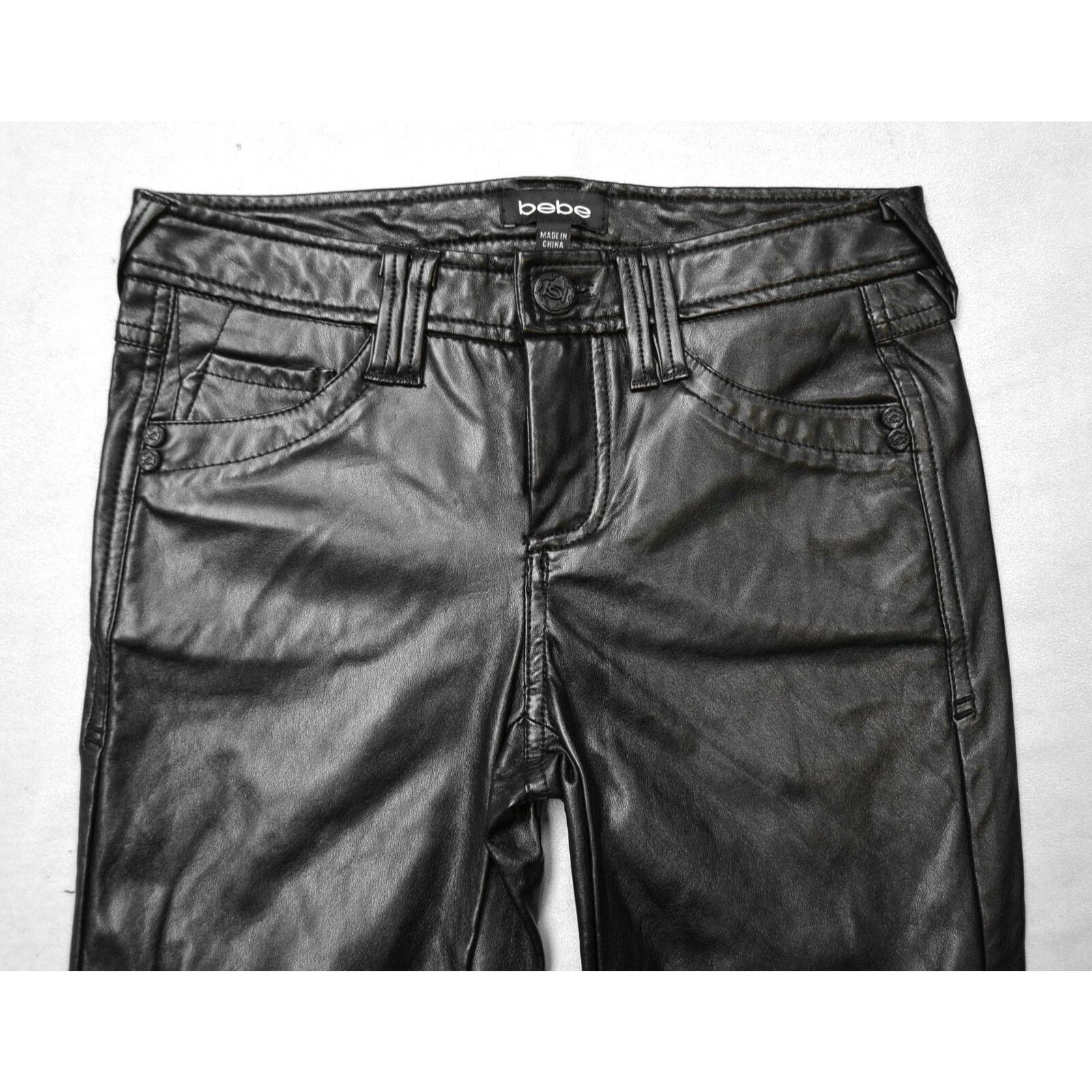 Bebe NWOT BEBE Black Shiny Leatherette Legging Pants Size 00 Size 24" / US 00 / IT 34 - 3 Thumbnail