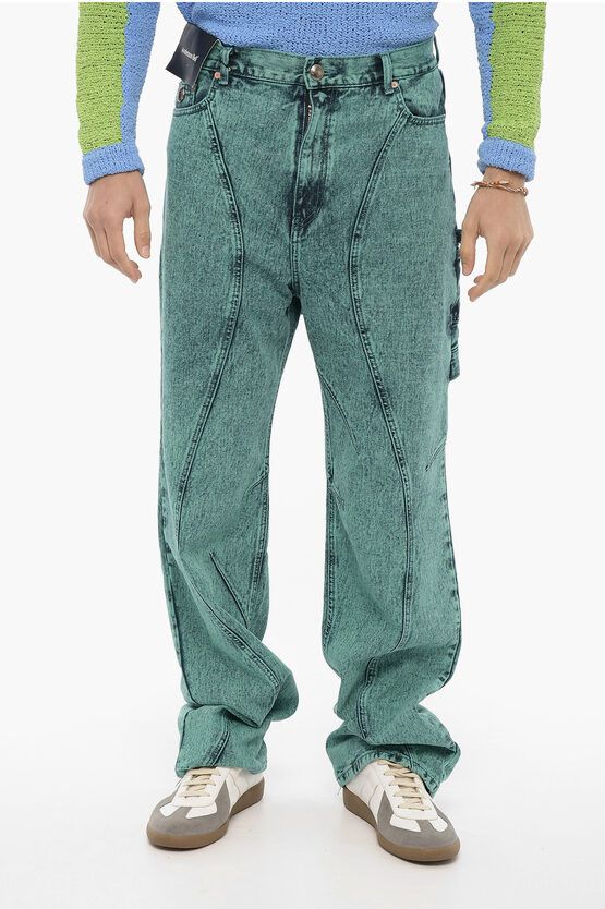 image of Andersson Bell Overdyed Multi-Pocket Jeans With Back Application 24Cm in Green, Men's (Size 31)