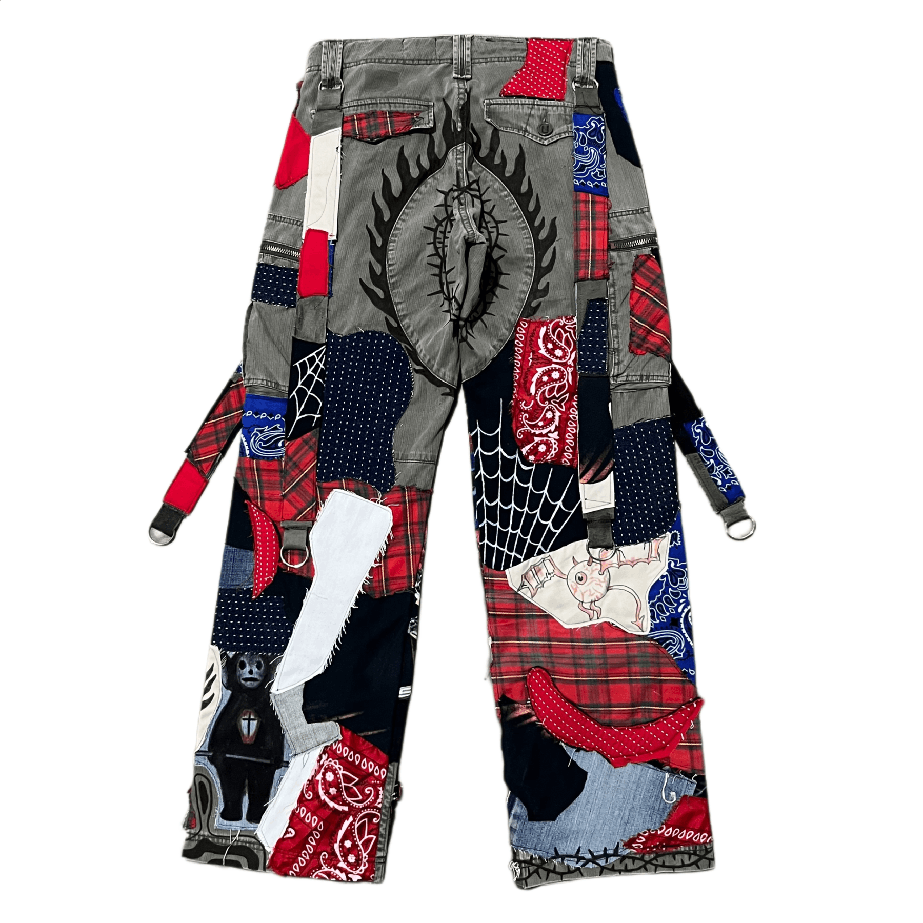 Handmade Custom Patchwork Bondage Spiderman Cargo Pants Size US 32 / EU 48 - 2 Thumbnail