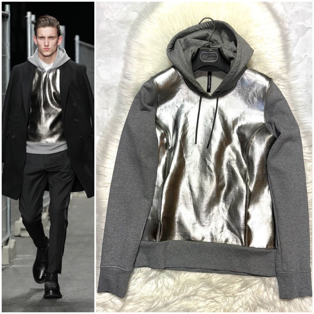 image of Runway Model Neil Barrett Metallic Pullover Parka S Silver in Grey, Men's (Size Small)