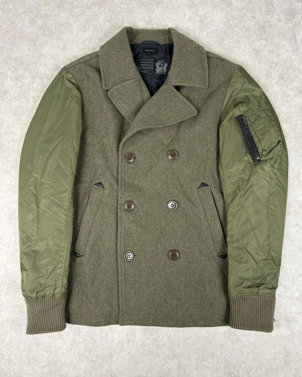 Diesel Diesel Khaki Green Caban Wool & Nylon Hybrid Bomber Jacket Size US M / EU 48-50 / 2 - 1 Thumbnail
